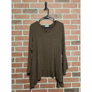 Vine Street Brown Asymmetrical Long Sleeve Top - L